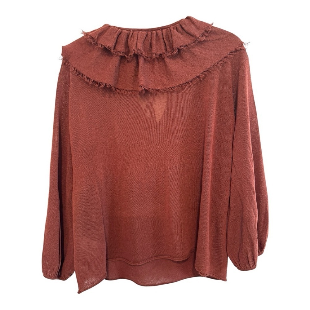 Zara Burgundy Ruffled Tie Front 3/4 Sleeve Blouse M NWOT - Picture 5 of 6